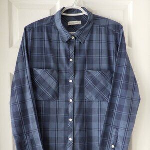 A&F Abercrombie & Fitch Women's Cotton Button Up Boyfriend Shirt Blue Sz Lg  Y2K